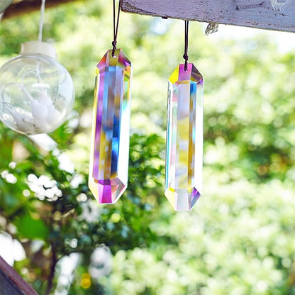 HDCRYSTALGIFTS 2PCS 5" Large Crystal Sun Catcher Prisms for Windows, AB Colored Hexagone Hanging Crystal Suncatchers, Rainbow Glass Ornaments for Christmas Tree,Home,Garden