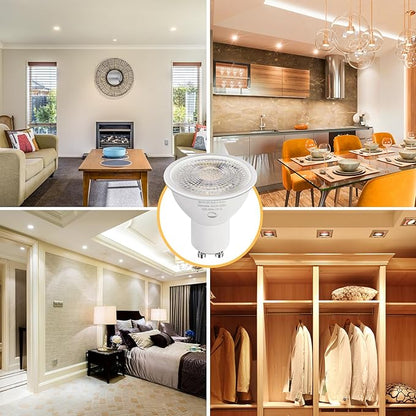 6-Pack GU10 LED Bulbs 6W (50W Equivalent), Dimmable 4000K Cool White, 580LM, Perfect for Track & Recessed Lighting, Kitchen, Display Case