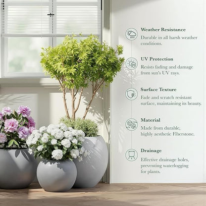 DTY Signature Mount Sherman Modern Indoor Outdoor Fiberstone Sphere Planter, Durable Round Garden Pot, Weather Resistant, Drainage Hole & Rubber Plug - Small, Gray