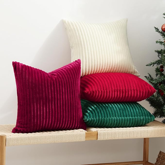 Simmore Decorative Euro Sham Throw Pillow Covers 22x22 Set of 2, Soft Natural Plush Flannel Double-Sided Fluffy Couch Pillow Covers for Sofa Living Room, Burgundy