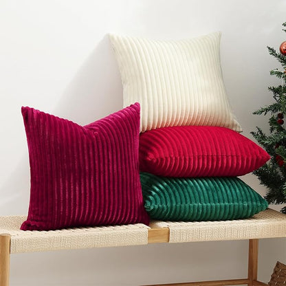 Simmore Decorative Euro Sham Throw Pillow Covers 22x22 Set of 2, Soft Natural Plush Flannel Double-Sided Fluffy Couch Pillow Covers for Sofa Living Room, Burgundy