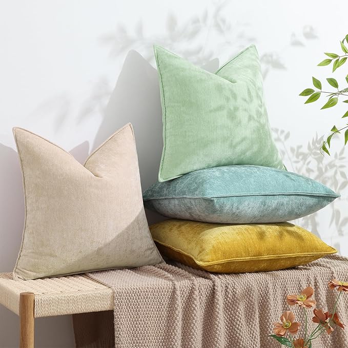 decorUhome Spring Couch Throw Pillow Covers 12x20 Set of 2, Decorative Soft Velvet Neutral Chenille Lumbar Pillow Covers with Elegant Design for Sofa Bed Living Room Home Decor, Beige