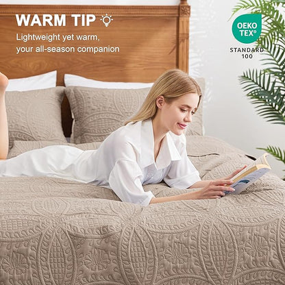 Love's cabin Twin Quilt Set Burlwood Bedspreads Bedding Set - Soft Bed Lightweight Bedspread Comforter - Modern Style Coin Pattern Coverlet for All Season - 2 Pieces (1 Quilt, 1 Pillow Sham)