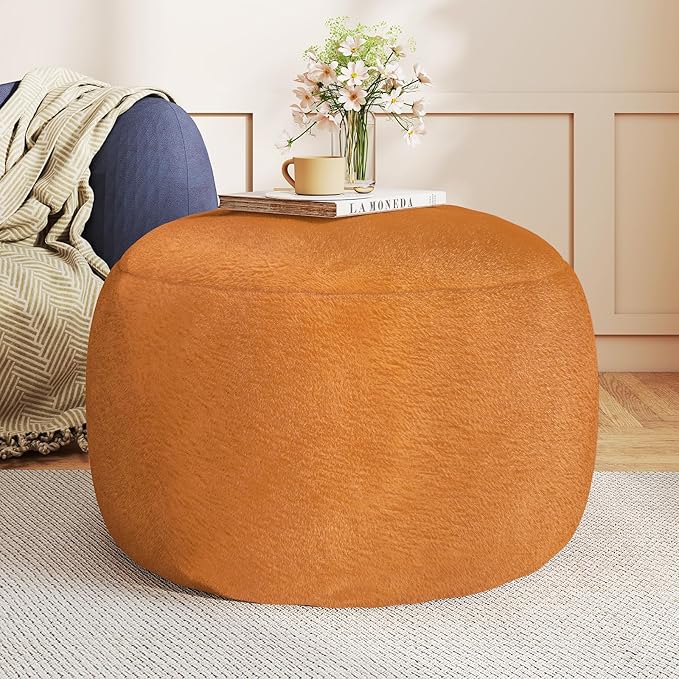 Round Pouf Ottoman Foot Rest, 29 X 18Inch Floor Poufs Footstool, A Round Modern Foam Filled Foot Stool for Living Room, Home, Nursery, Dorm, Outdoor (Orange, 29Inch)