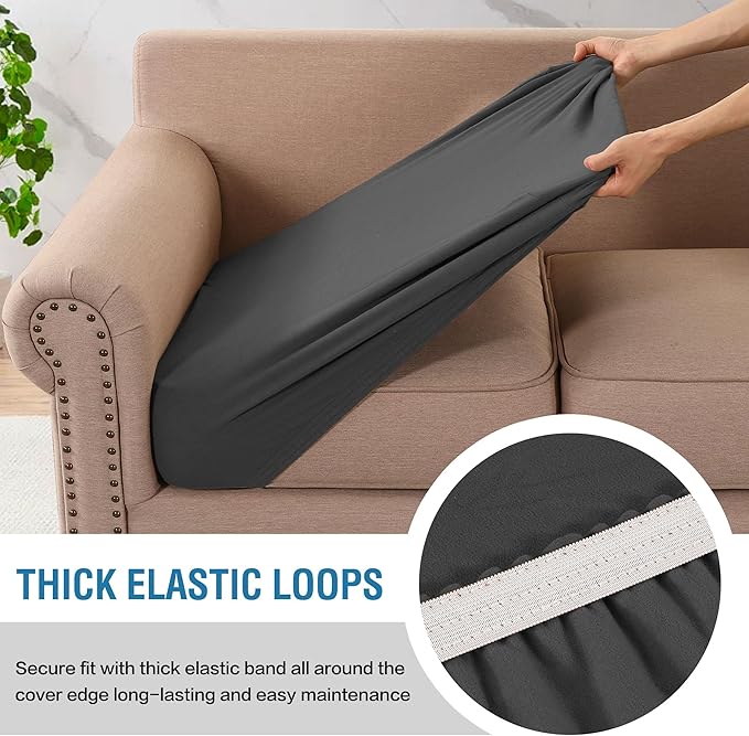 H.VERSAILTEX Fleece Couch Cushion Covers Stretch Couch Covers for 3 Cushion Couch Sofa Thick and Soft Couch Covers Washable (3 Piece Sofa Cushion Cover, Grey)