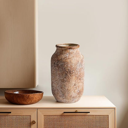 Rustic Terracotta Vase, Farmhouse Ceramic Vase, Decorative Clay Vintage Vases for Home Decor, Living Room,Table, Shelf Decor, 9 inch, Brown
