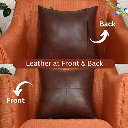 LL LEATHER LOVERS Genuine Lambskin Leather Pillow Cover, 14x14 Inch Case for Lumbar Throw Couch Pillows, Thick & Soft Cushion Covers for Sofa Bed Home Décor (Antique Dark Brown Plain Pack of 1)