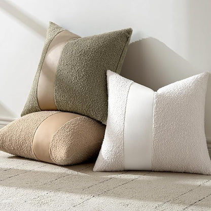 MIULEE Boucle Throw Pillow Covers 18x18 Inch Set of 2 White Faux Leather Textured Decorative Pillow Cases Boho Farmhouse Accents Cushion Covers for Couch Bed Livingroom Home Decor