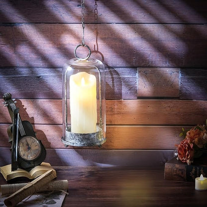 12" High Versatile Modern Metal Hurricane Lantern with Handmade Sturdy Glass Dome in Shabby Black for Pillar Candle & Plants, Industrial, Farmhouse (Black Shabby, 5"x12")