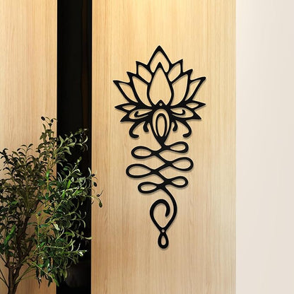 Lotus Flower Wall Decor – Black Metal Yoga Wall Art with Lotus Design, Spiritual Home Décor Sculpture for Meditation Spaces, Living Room, Bedroom, Office