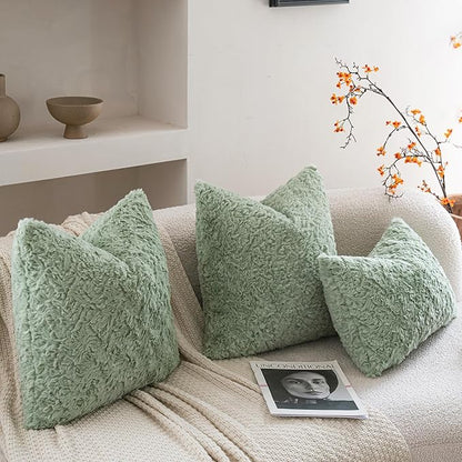 Neelvin Set of 2 Faux Fur Throw Pillow Covers 20x20 Inch Sage Green Cozy Soft Solid Decorative Pillowcases Thick Plush Sheepskin Cushion Case for Chair and Couch Sofa Bedroom