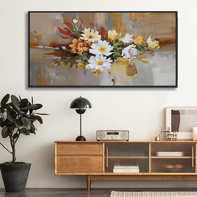 Yellow Floral Wall Art - Large Abstract Wall Art Canvas for Bedroom and Living Room - Framed Pictures for Living Room Wall Decor - Modern Artwork for Bedroom Above Bed 20×40IN