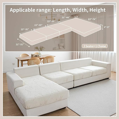 Couch Covers for Sectional Sofa, Washable Stretch Soft Sofa Cushion Covers L Shape Sofa Slipcovers Anti Slip Furniture Decor Protector for Pets (3 Seaters Covers+1 Chaise Cover,Ivory)