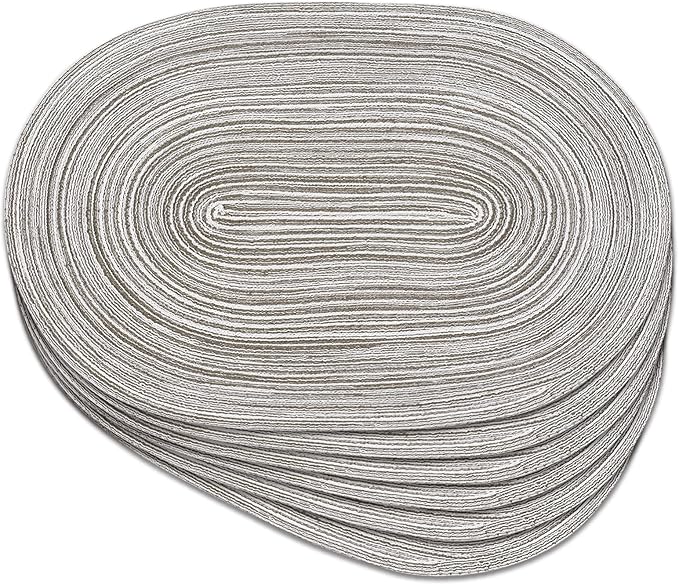 Noctiflorous Oval Braided Placemats Set of 6 Woven 12x18 Inch Non Slip Washable Heat Resistant Place Mats Round Tablemats for Dining Kitchen Party Daily Table Decor Dinner Mats (Gray, 6)