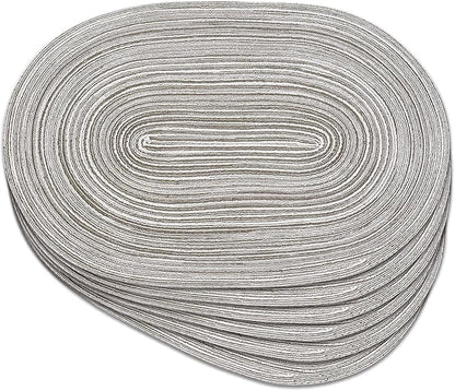 Noctiflorous Oval Braided Placemats Set of 6 Woven 12x18 Inch Non Slip Washable Heat Resistant Place Mats Round Tablemats for Dining Kitchen Party Daily Table Decor Dinner Mats (Gray, 6)