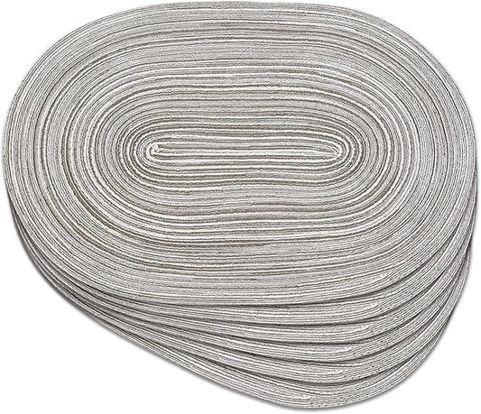 Noctiflorous Oval Braided Placemats Set of 6 Woven 12x18 Inch Non Slip Washable Heat Resistant Place Mats Round Tablemats for Dining Kitchen Party Daily Table Decor Dinner Mats (Gray, 6)
