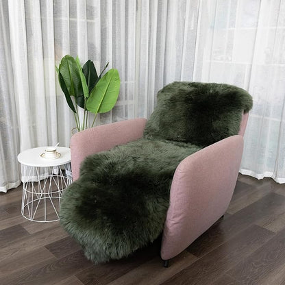 Genuine Sheepskin Rug New Zealand Fluffy Lambskin Rug, Natural Luxury Sheepskin Throw for Bedroom Living Room Children's Room - Premium Area Rug Chair Cover (2×6 Feet, Forest Green)