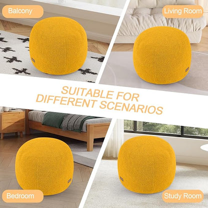 MeMoreCool Stuffed Round Pouf Ottoman Foot Rest, Floor Pouf Foot Stool with Soft Foam Chunk Filling, Small Round Ottoman Footstool Circle Footrest for Living Room, Yellow