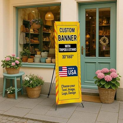 Custom Banner With X Stand By Dreamcontroller(30" X 65") | Personalized X Banner Stand For Advertising, Stores, Tradeshow, Restaurant, Event, Birthday & Party | Made In Usa | Fast Delivery | Hd Print