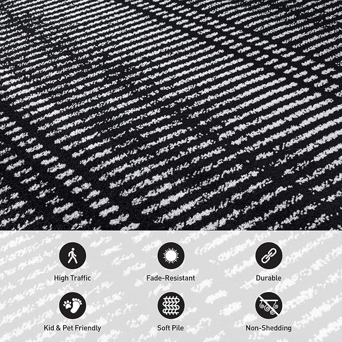 Rugshop Contemporary Stripe Lines High Traffic Living Room,Bedroom,Kitchen, Home Office Area Rug 5' x 7' Black