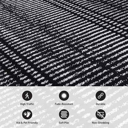 Rugshop Contemporary Stripe Lines High Traffic Living Room,Bedroom,Kitchen, Home Office Area Rug 5' x 7' Black