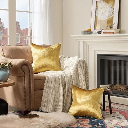 GIGIZAZA Decorative Couch Throw Pillow Covers,Set of 2 Gold Square Pillow Cushion Covers 22x22,Pillow Cases Velvet Pillow Covers