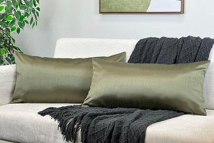 Aiking Home 12x24 Inches Faux Silk Rectangular Throw Pillow Cover, Zipper Closure, Sage (Set of 2)