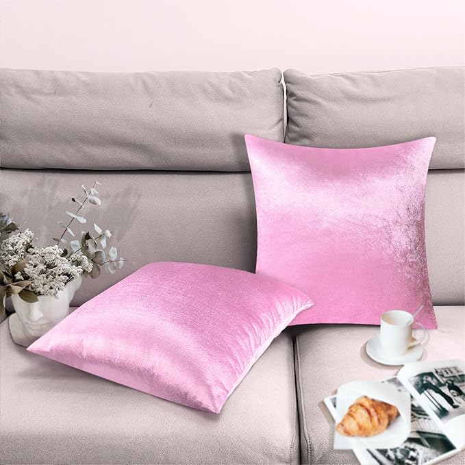 2 Pack 18x18 Pillow Cover Velvet Pillow Covers, Square Throw Pillow Covers for Living Room Decorations Throw Pillow Case, Throw Pillow Cover Cushion Cover for Sofa Bedroom Car, Pink Velvet