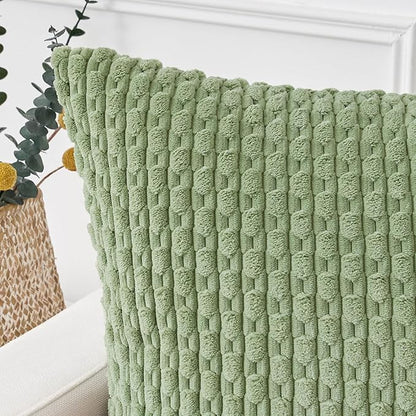 Kevin Textile Pack of 2 Spring Corduroy Decorative Throw Pillow Covers 22x22 Inch Soft Boho Striped Pillow Covers Modern Farmhouse Home Decor for Sofa Living Room Couch Bed Sage Green
