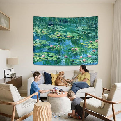 kampdream Landscape Tapestry, Scenery Art Wall Tapestries, Nature Wall Decor for Bedroom Living Room Backdrop Impressionist Pond Lotus 44×60 Inches