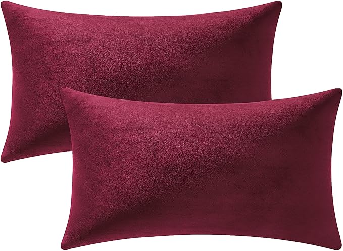 Throw Pillow Covers 12x20 Christmas Burgundy: 2 Pack Cozy Soft Velvet Rectangular Decorative Pillow Cases for Farmhouse Home Decor