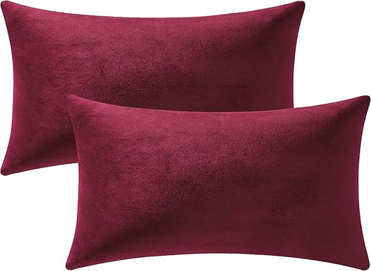 Throw Pillow Covers 12x20 Christmas Burgundy: 2 Pack Cozy Soft Velvet Rectangular Decorative Pillow Cases for Farmhouse Home Decor