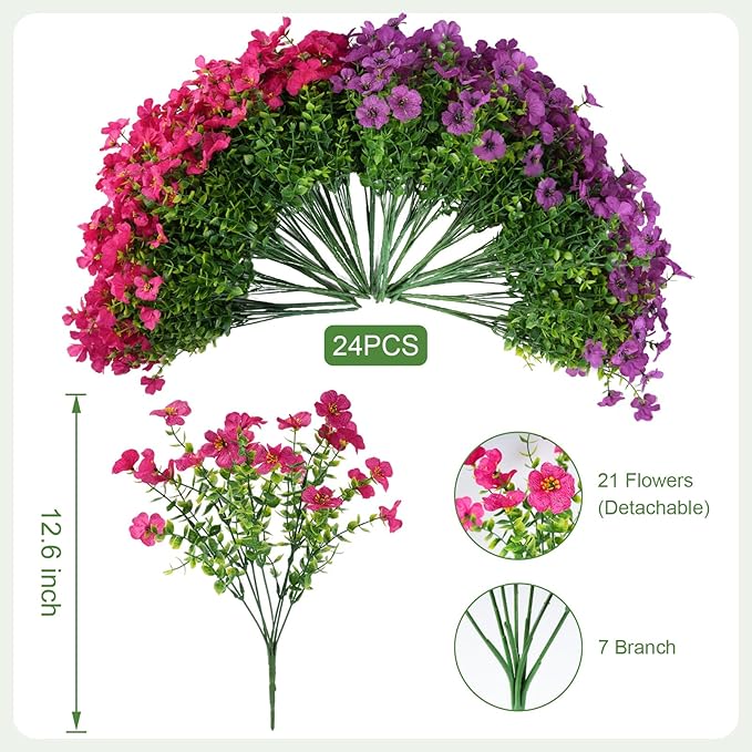Artificial Flowers for Outdoor Indoor Realistic Faux Flower Spring Summer Garden Home Decoration, Hanging Daisy Flower with Eucalyptus Leaves Fake Plants Greenery Balcony Porch Patio Front Door Decor