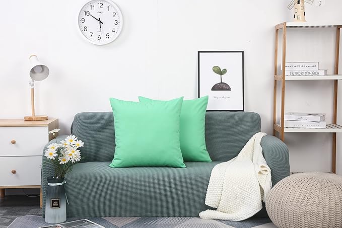 TangDepot Handmade Decorative Solid 100% Cotton Canvas Throw Pillow Covers/Cushion Covers, 45 Colors Available - (14" x 14", Mint Green)
