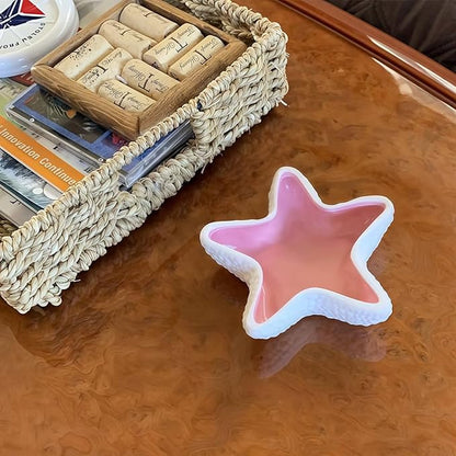 Starfish Jewelry Dish Ceramic Holder Ring Trinket Tray, Ocean-themed Decorative Trinket Dish, Suitable for Mother Friend Sister, Gifts for Women, Home Decor Trinket Dish(Pink)