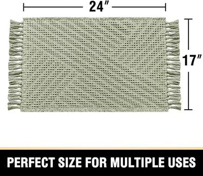 H.VERSAILTEX Waffle Bath Mat Super Absorbent Boho Bath Mat Non Slip Bath Rugs for Bathroom Floor Machine Washable Dry Fast Bathroom Rugs with Handmade Tassels, 17" x 24", Sage