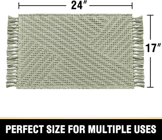 H.VERSAILTEX Waffle Bath Mat Super Absorbent Boho Bath Mat Non Slip Bath Rugs for Bathroom Floor Machine Washable Dry Fast Bathroom Rugs with Handmade Tassels, 17" x 24", Sage