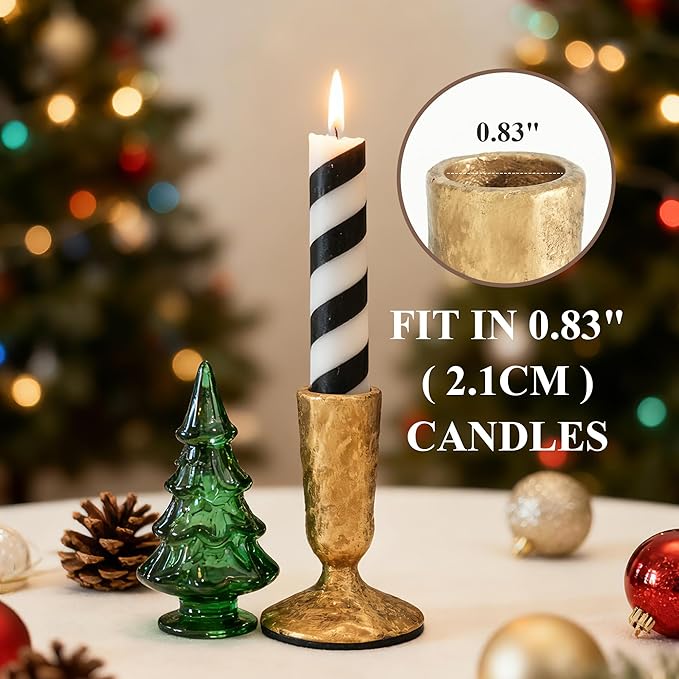 Gold Cast Iron Candle Holders Set of 2 - Antique Brass Gold Metal Taper Candle Stick Holders for Table - Wrought Iron Candle Holder for Centerpiece, Mantel, Wedding, Party, Christmas Decor
