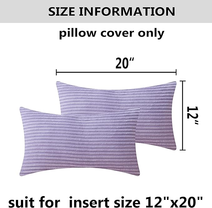 Home Brilliant Lavender Pillow Covers 12x20 Set of 2 Purple Throw Pillows Solid Supersoft Corduroy Handmade Decorative Pillow Cases for Bed, 2 Pieces, 12 x 20 inch, Lavender