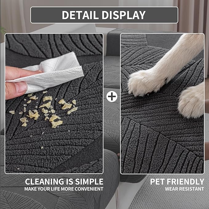 Couch Covers for Sectional Sofa, Washable Stretch Soft Sofa Cushion Covers L Shape Sofa Slipcovers Anti Slip Furniture Decor Protector for Pets (2 Seaters Covers+1 Chaise Cover,Dark Gray)