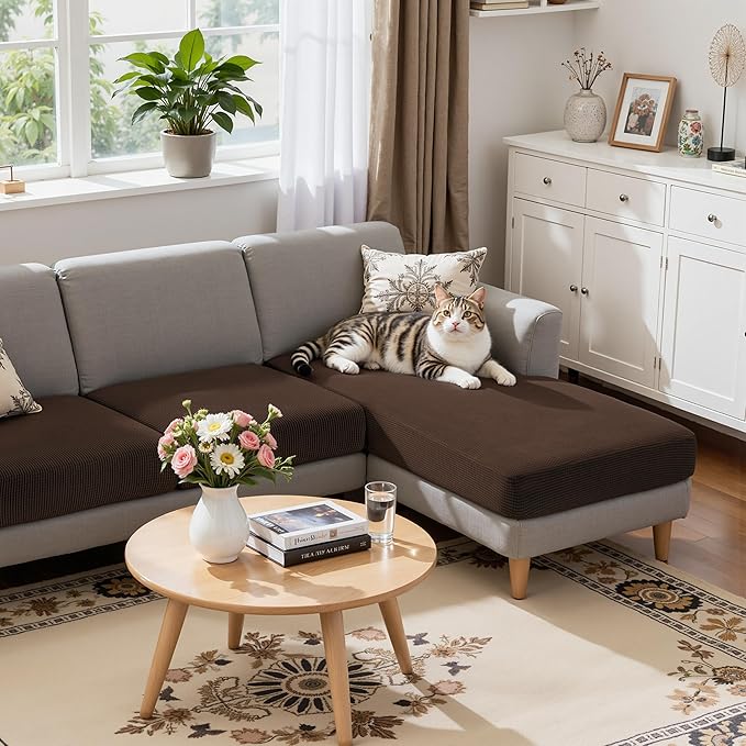 Hokway Chaise Cover Set Individual Couch Cushion Slipcovers Reversible Cushion Protector for L-Shape Sofa