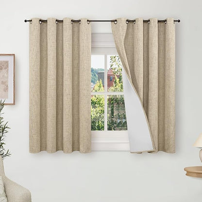 Lajode Blackout Curtains 54 Inch Length 2 Panels for Bedroom, Thermal Insulated Total Light Blocking Noise Reducing Linen Window Curtains for Farmhouse, Bronze Grommet, Burlap, Each 52" Wide