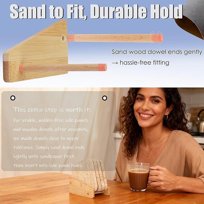Stone Coasters Set 4PC Natural Travertine, Stone Drink Coaster for Coffee Table Desk,Thick Wood Cork Coaster, Table Cup Mat, Friends houswarming Gift for Furniture, Kitchen, Bar, Wedding