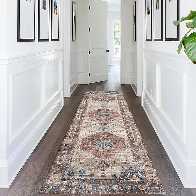 vivorug Runner Rug 2'x8' Vintage Washable Non-Slip Runners for Hallways Kitchen Entryway Laundry Room Carpet Hallway Runner Brown