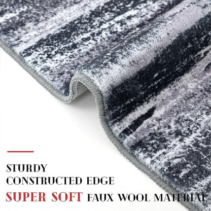 Modern Abstract Entryway Rug Indoor 2x3 Washable Rug Non-Slip Soft Small Area Rug Black Grey Kitchen Mats Thin Print Faux Wool Floor Carpet Throw Rugs for Entrance Bedroom