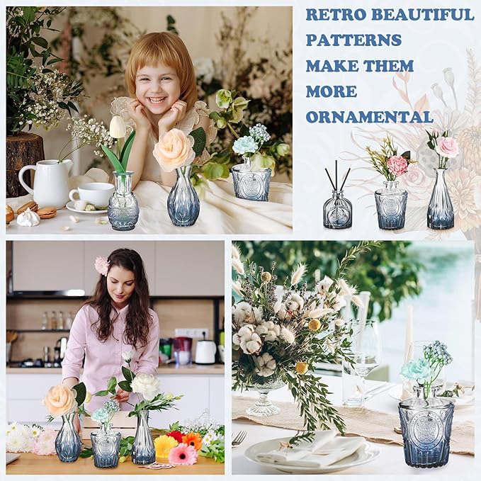 20 Pcs Glass Bud Vase Set Small Vintage Flower Vase in Bulk for Centerpieces Rustic Decorative Glass for Wedding Table Home Christmas Decoration (Gradient Blue)