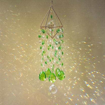 HDCRYSTALGIFTS Crystal Suncatcher Glass Wind Chimes Style Sun Catchers Indoor Window Rainbow Prisms Suncatcher for Window Hanging Home Garden Decor (21.5inch,Green)
