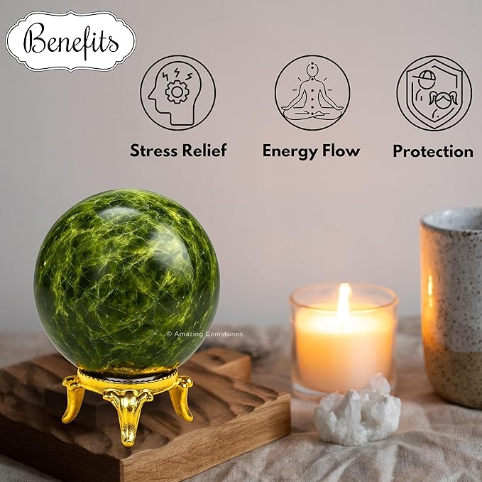 Amazing Gemstone Green Tourmaline in Matrix Ball with Stand - 1.5 Inches Crystal Sphere Meditation Balls for Witchcraft and Decorative Balls