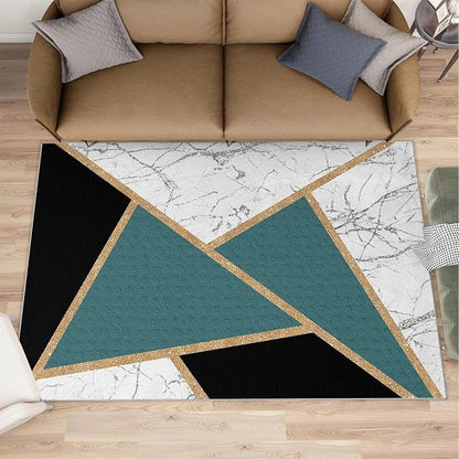 Geometric Marble Rugs for Living Room Abstract Marble Area Rug Light Luxury Geometric Patchwork Carpet Mid-Century Simple Rug for Hardwood Floors Office 7x10ft