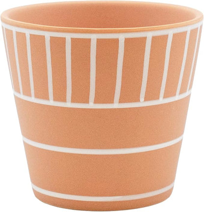 Stephanie Imports Boho Brown Terracotta Planter Pot with Hand-Painted Matte White Design (Block Lines)